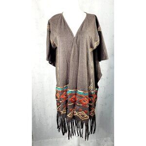Scully Western Poncho Women's Fringe Brown Open Front Embroidery Shawl Medium